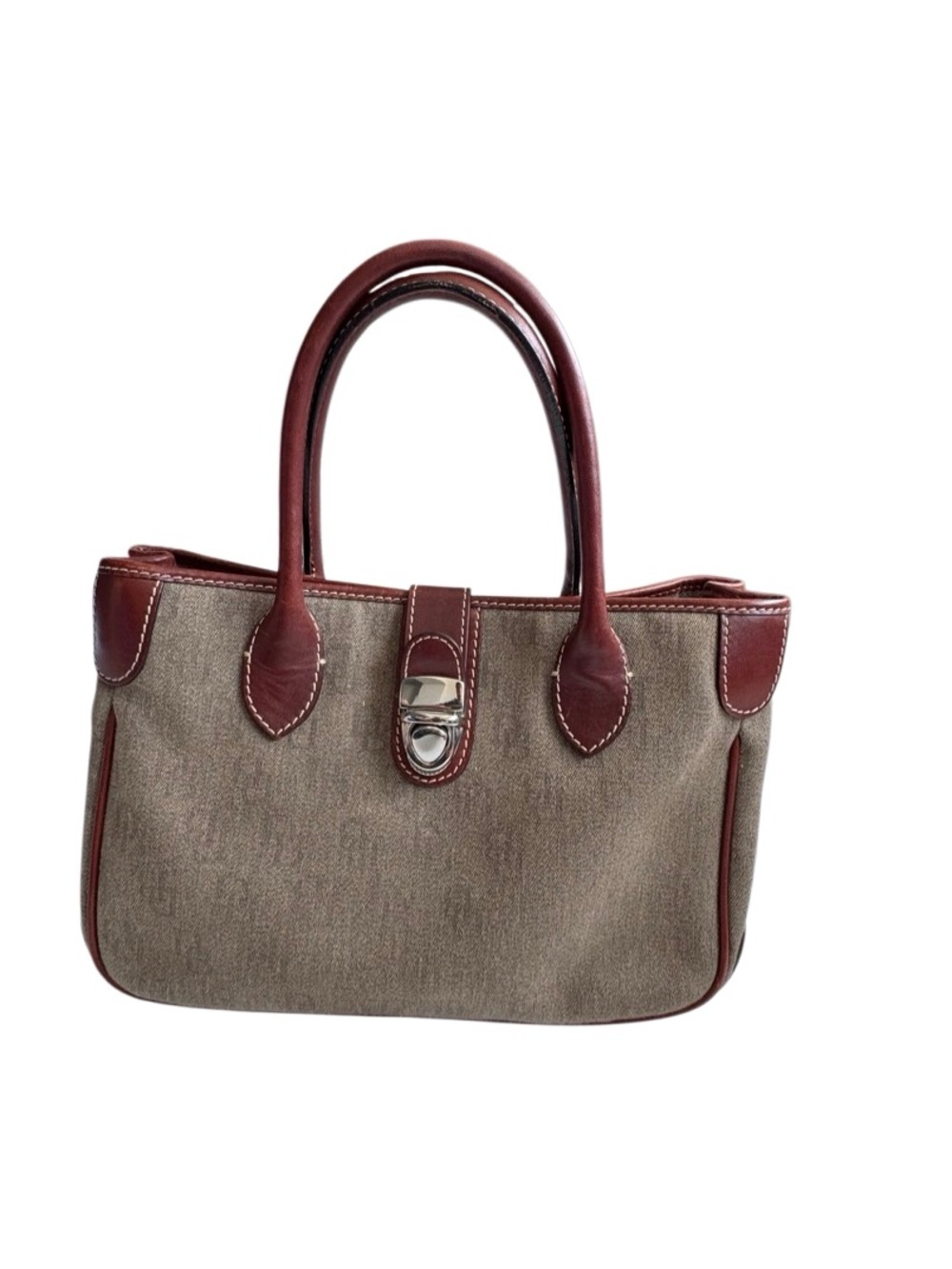 Dooney & Bourke Tan Canvas Satchel with Brown Leather Trim Purse